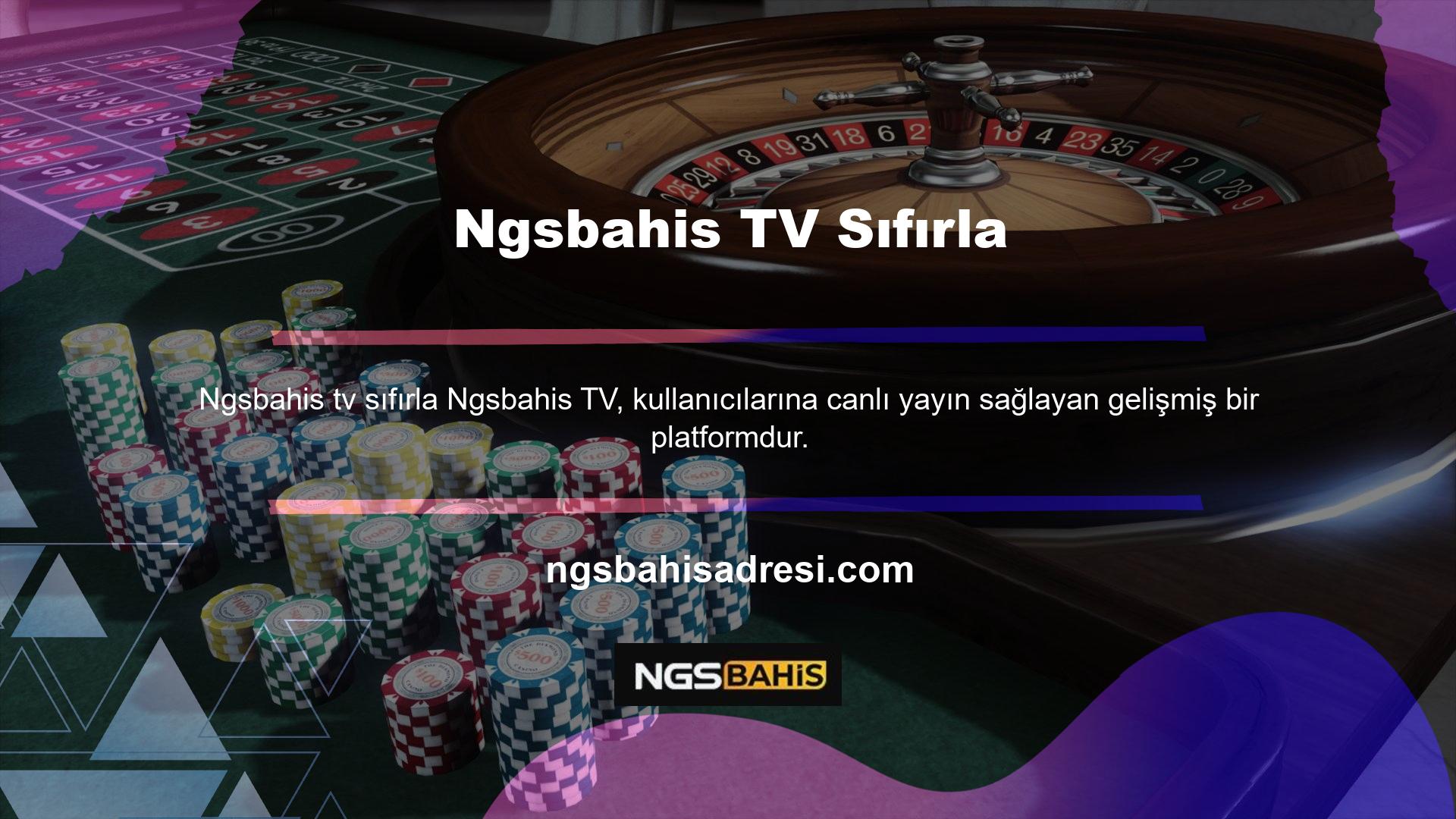 TV kanalında oyun yayınları, oyun özetleri, haberler, canlı casino yayınları, Ngsbahis TV, canlı oyun izleme, sıfırlamalar ve daha fazlası gibi birçok hizmet sunulmaktadır